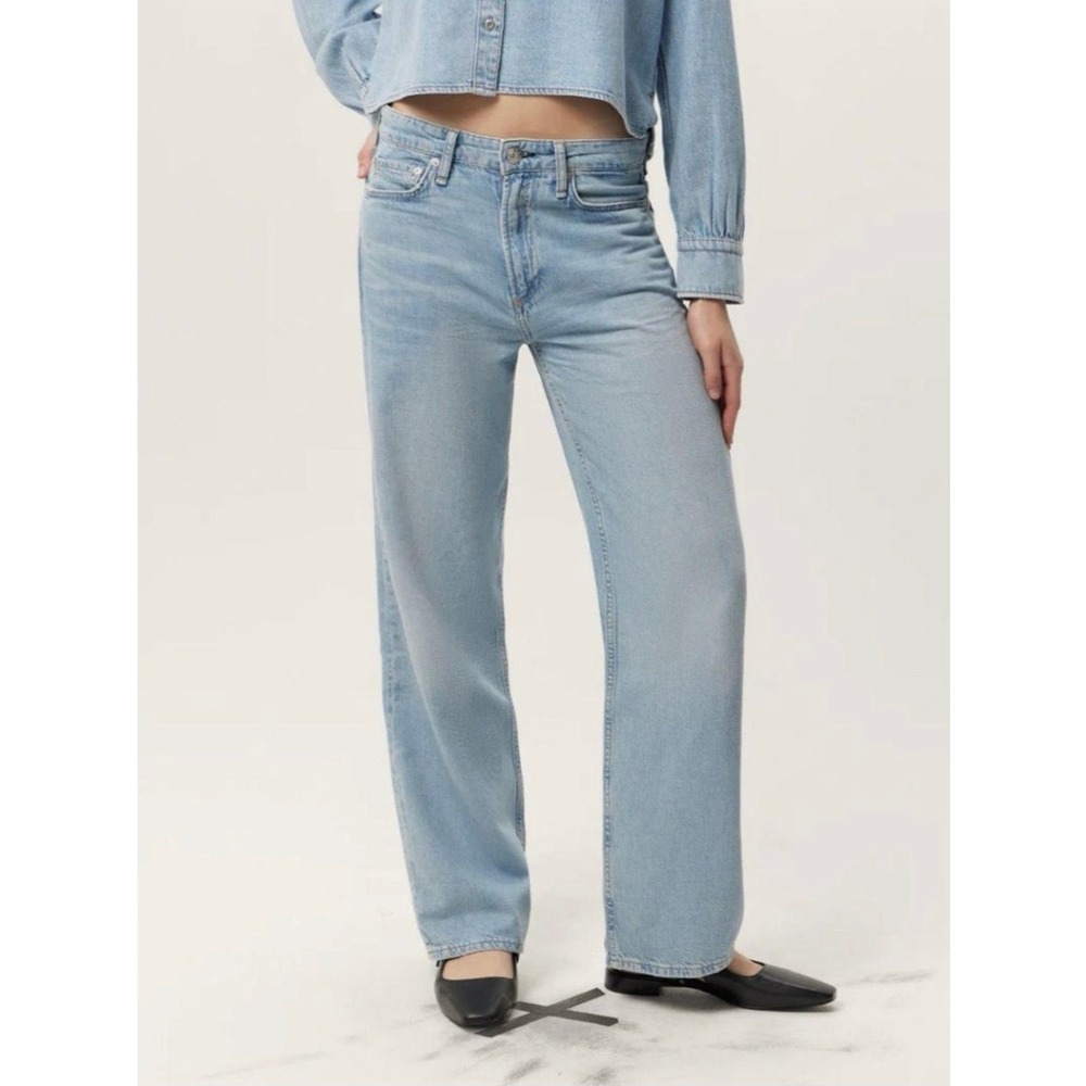 Rag & Bone Logan Wide Leg Jeans Light Wash Raw Hem High Rise Denim 29